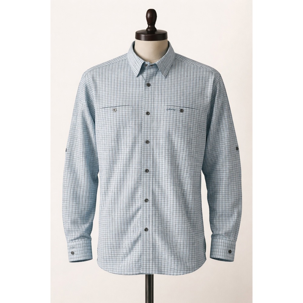 Orvis Long Sleeve Plaid Button Fishing Shirt Men XL Blue Green Vented Poly Blend